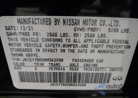 2022 Infiniti Q50 Luxe Awd из США, поврежденный, VIN JN1EV7BRXNM342098